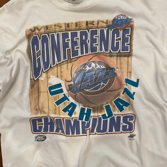 Vintage NBA Western Conference Champs Utah Jazz NBA Finals 1991 Tee - L