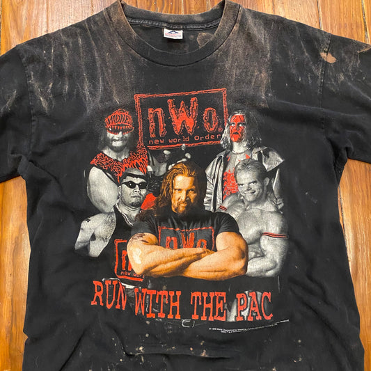 Vintage 1998 WCW NWO Wolf Pack Run With The Pac Bleached Tee - XL