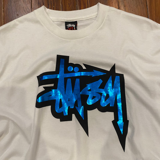 Vinatge 90s Stussy Blue Metallic Tee - XL