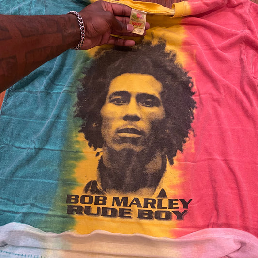 Vintage Bob Marley Rude Boy Tye-Dye Big Face Graphic Tee - XL