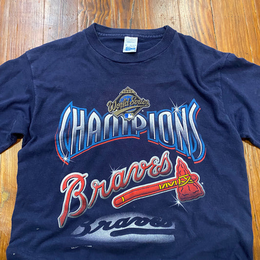 Vintage Salem 1995 MLB World Series Champions Atlanta Braves Baseball Tee - M