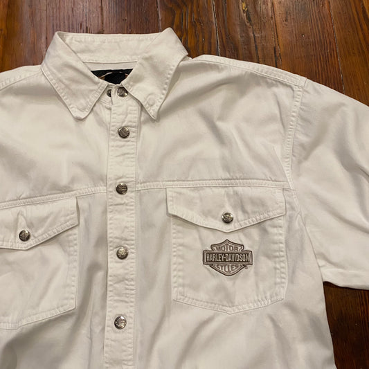 Vintage Motor Harley Davidson Cycles Long Sleeve Button Up - L