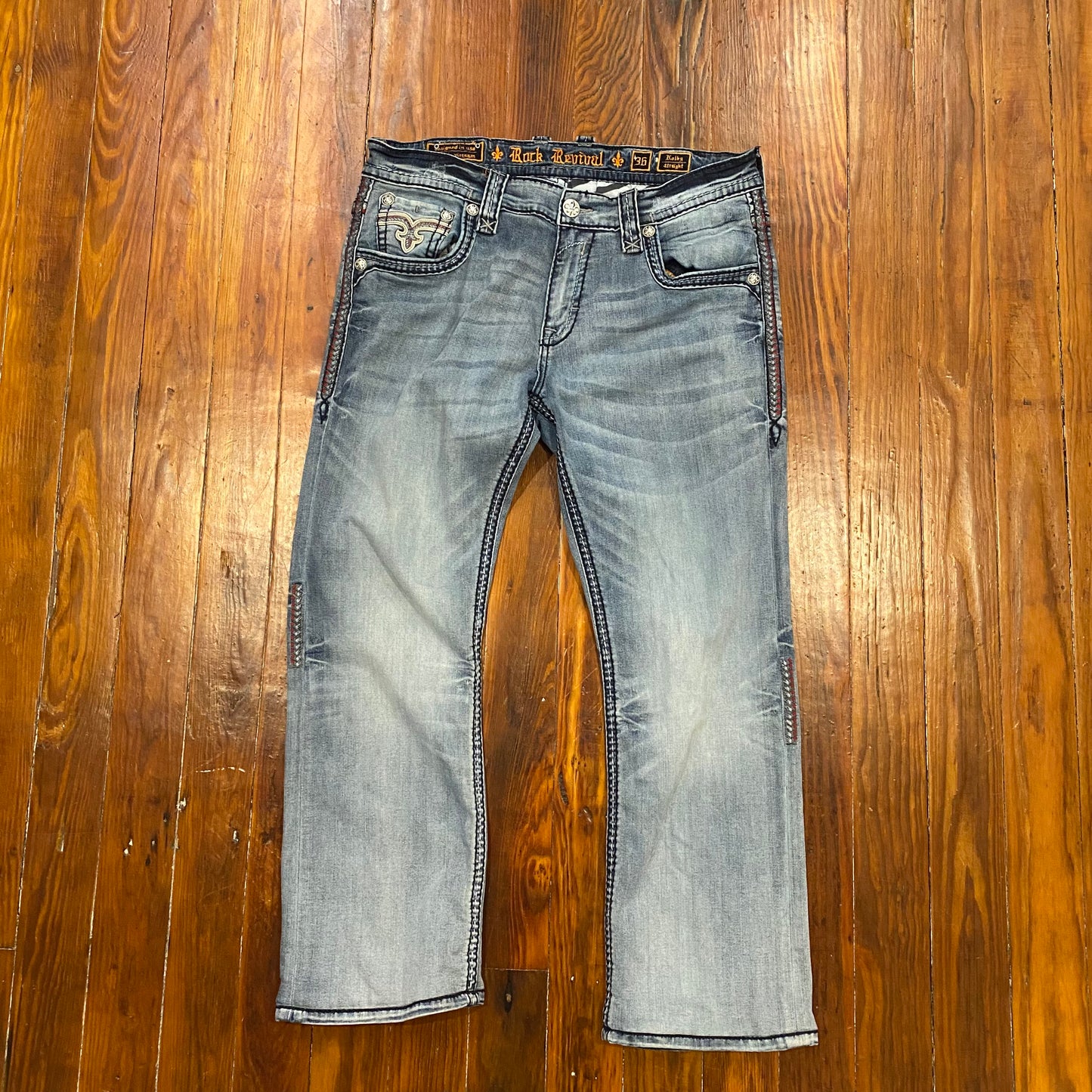 Rock Revival Faded Blue Jeans- 36x28