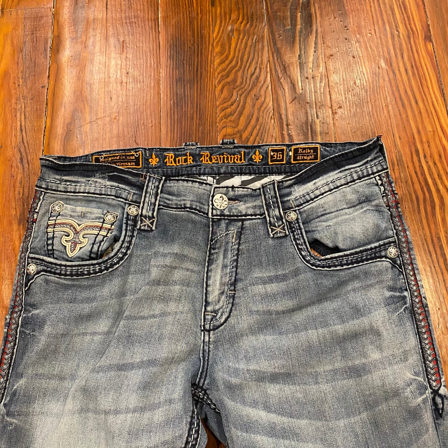 Rock Revival Faded Blue Jeans- 36x28