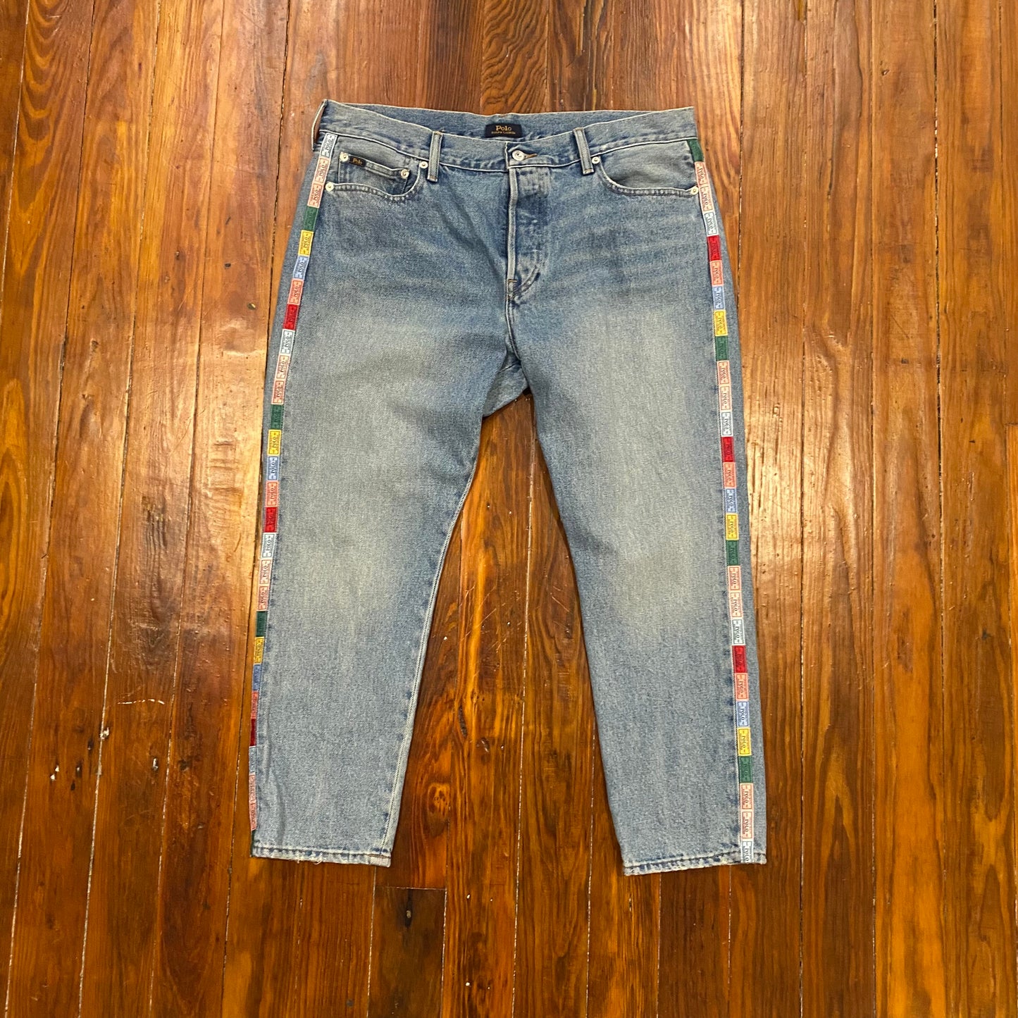 Polo Faded Jeans/ Logo Patterned Seam- 32x25