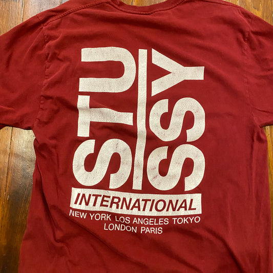 Vintage Stussy Maroon Tee - L