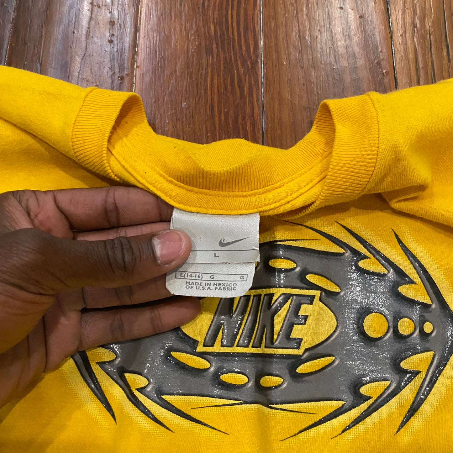 Vintage Nike Sleeve Hits Yellow Long Sleeve Tee - S