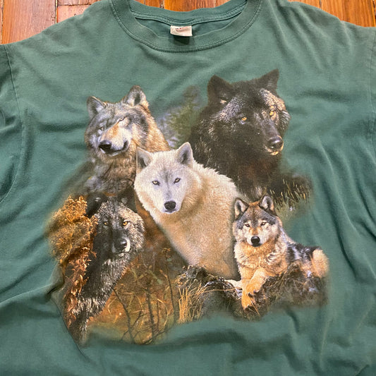 Vintage Wolves Nature Green Tee - XL