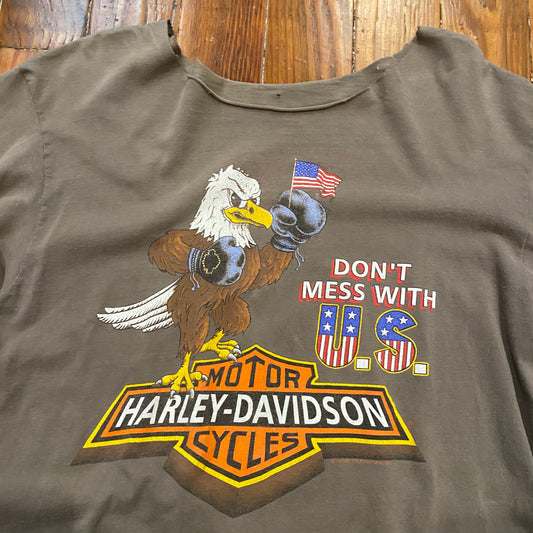 Vintage Harley Davidsone Cropped & Cut Brown Tee - L