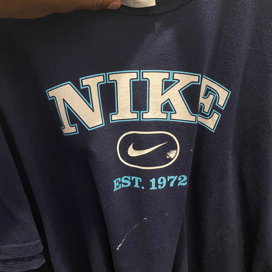 Vintage Nike Center Logo Spell Out Navy Tee - 2XL