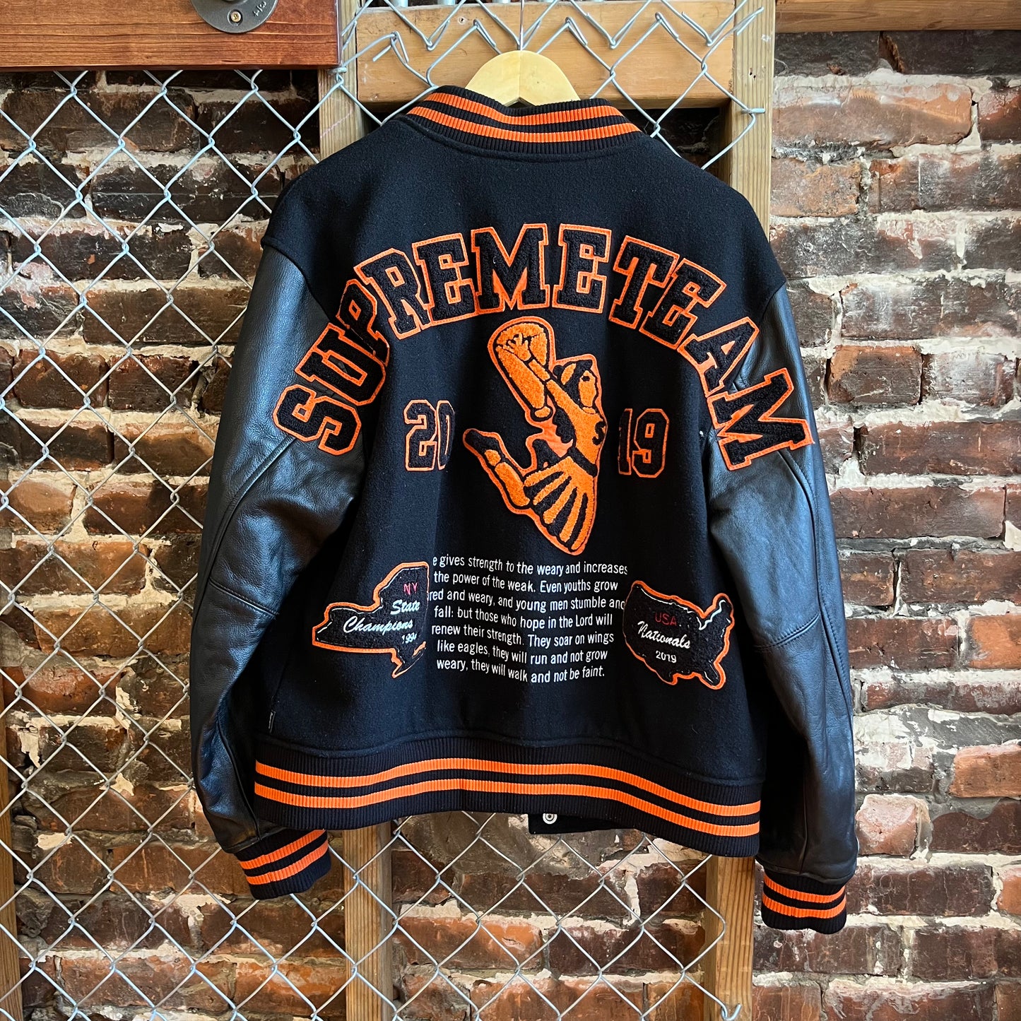Supreme 2019 Black & Orange Team Varsity Jacket - M