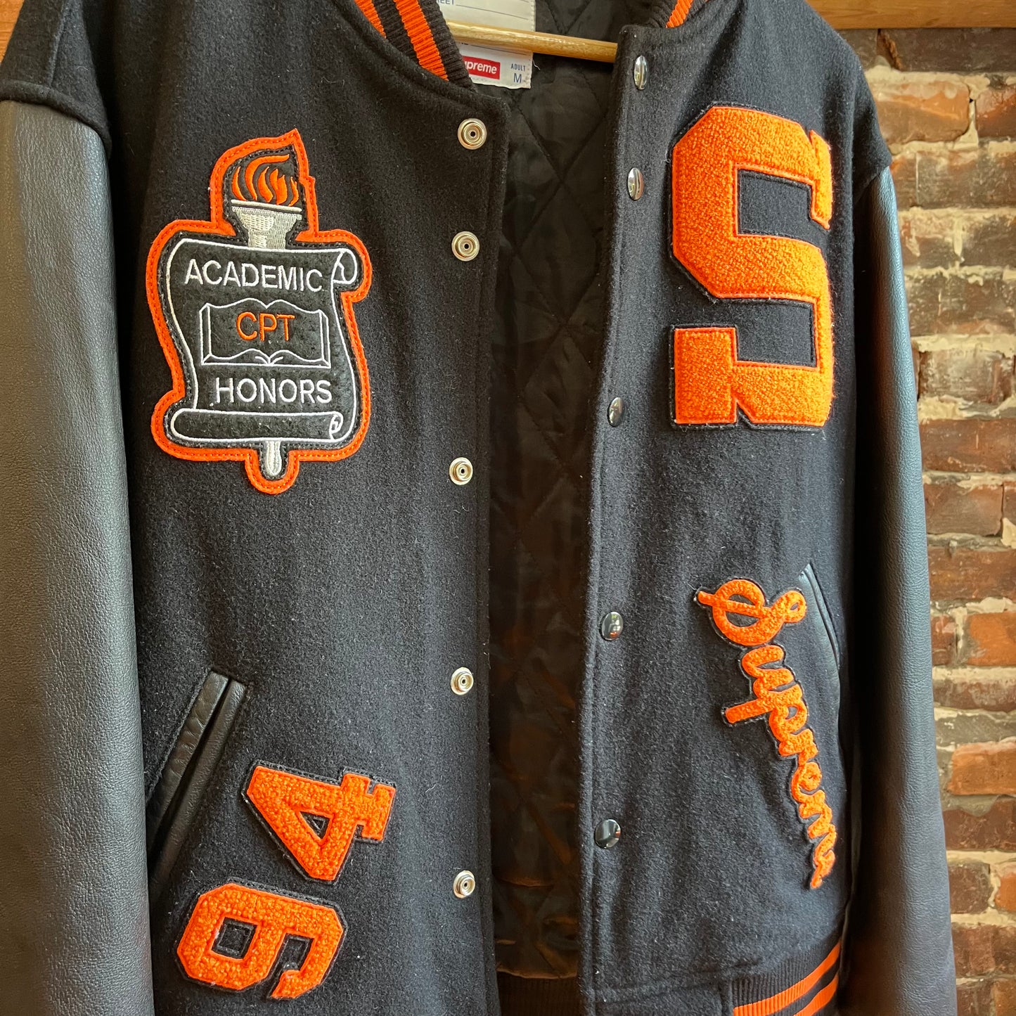 Supreme 2019 Black & Orange Team Varsity Jacket - M