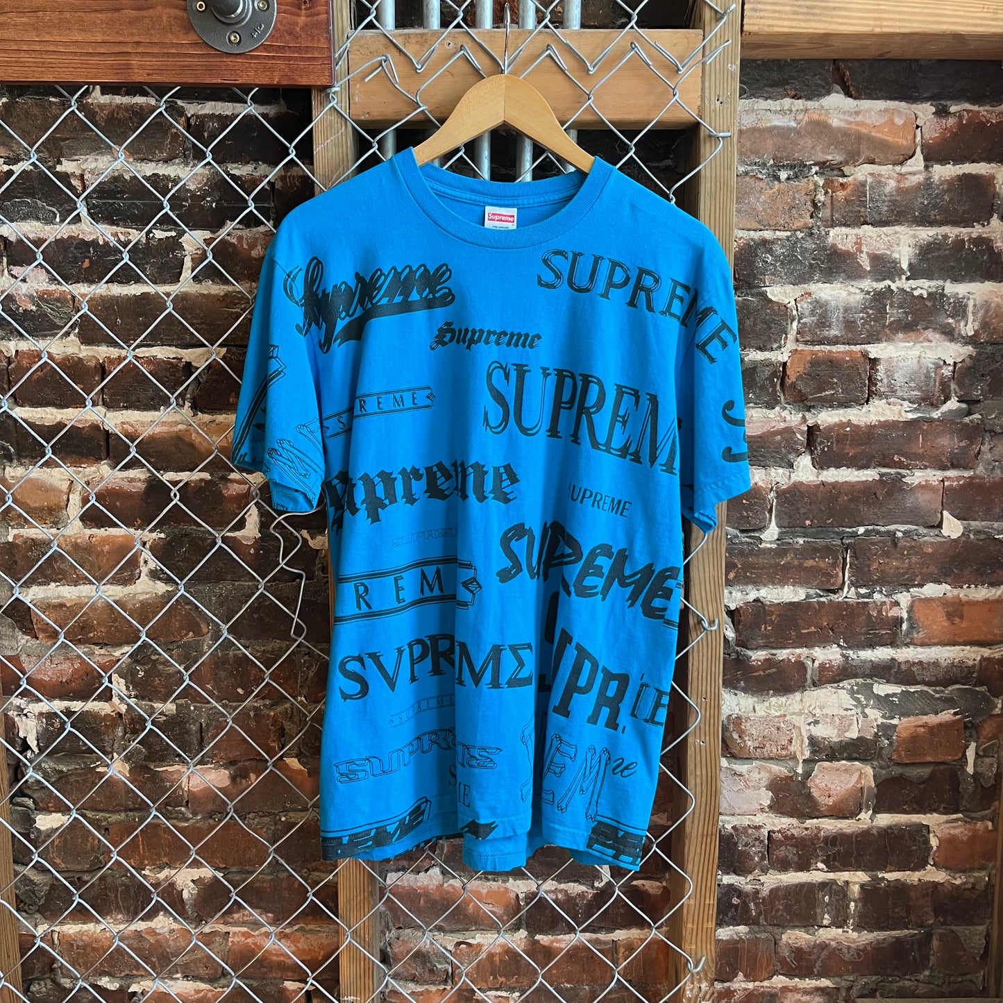 Supreme Multi Logo Blue AOP Tee- M