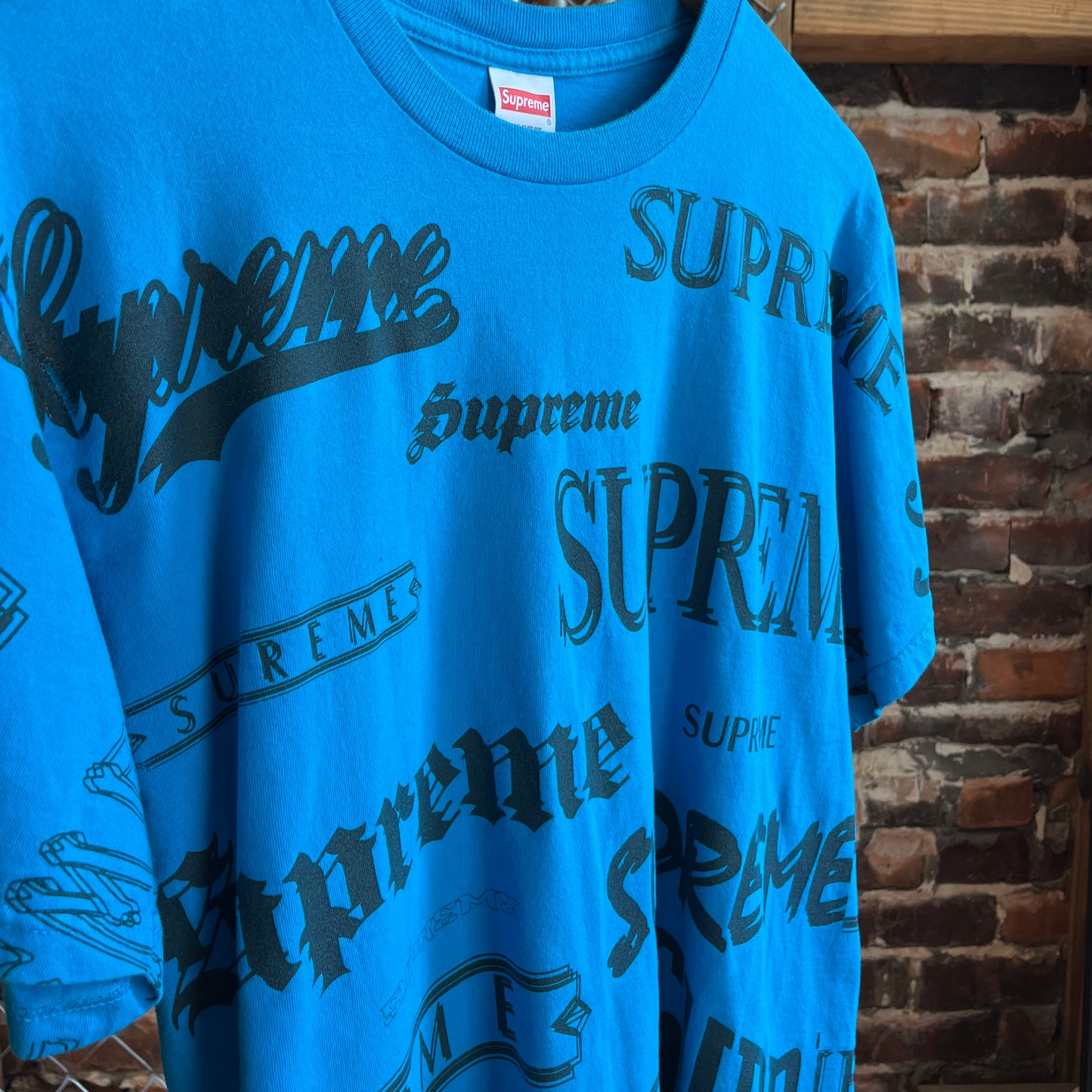Supreme Multi Logo Blue AOP Tee- M
