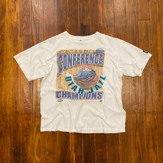 Vintage NBA Western Conference Champs Utah Jazz NBA Finals 1991 Tee - L