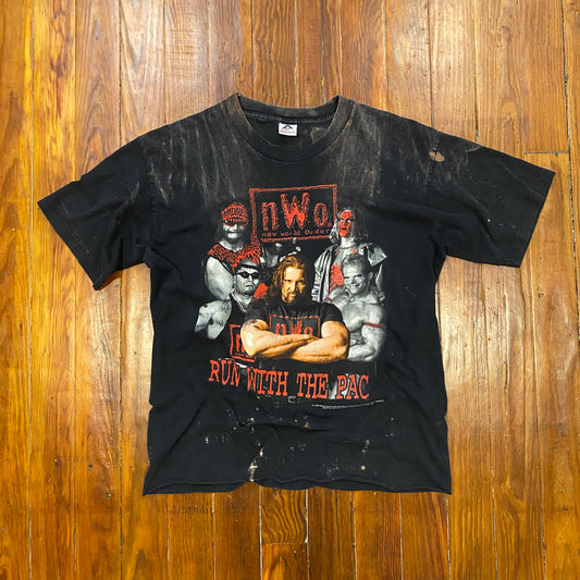 Vintage 1998 WCW NWO Wolf Pack Run With The Pac Bleached Tee - XL