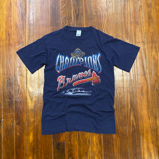 Vintage Salem 1995 MLB World Series Champions Atlanta Braves Baseball Tee - M