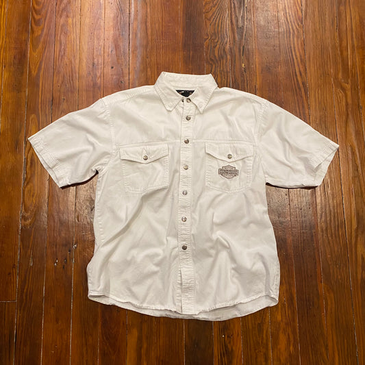 Vintage Motor Harley Davidson Cycles Long Sleeve Button Up - L