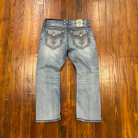 Rock Revival Faded Blue Jeans- 36x28
