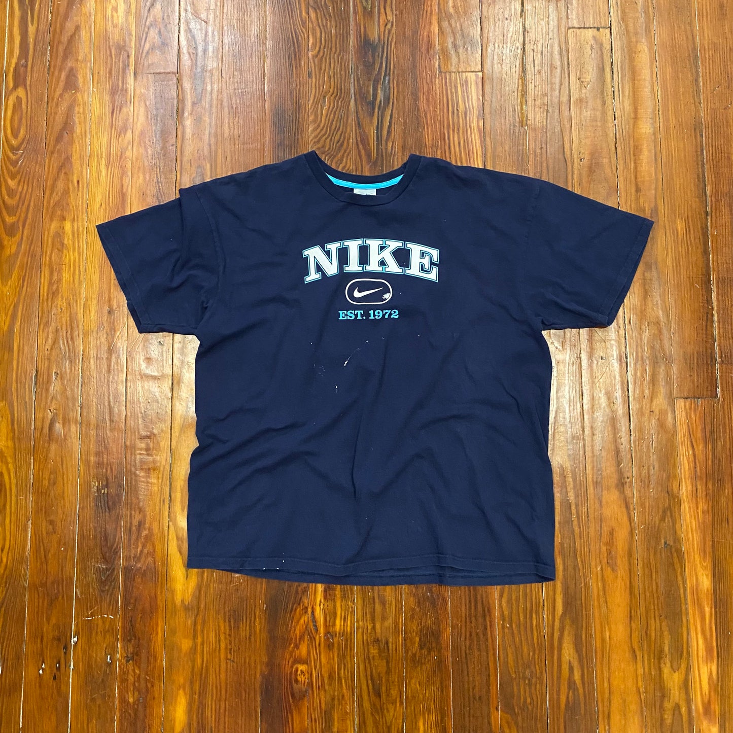 Vintage Nike Center Logo Spell Out Navy Tee - 2XL