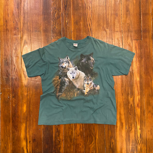 Vintage Wolves Nature Green Tee - XL