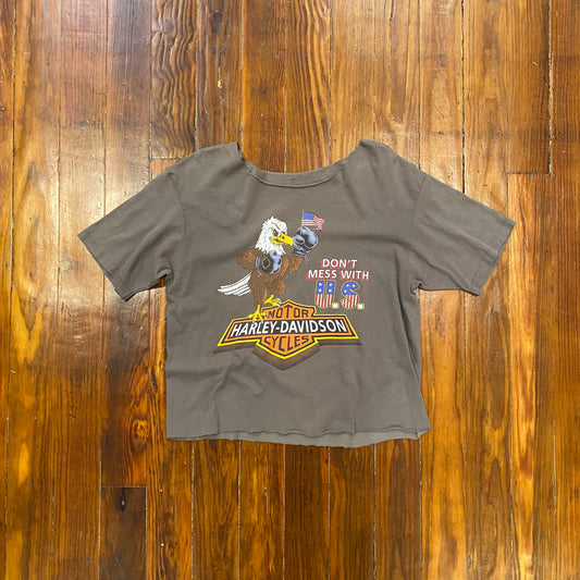 Vintage Harley Davidsone Cropped & Cut Brown Tee - L